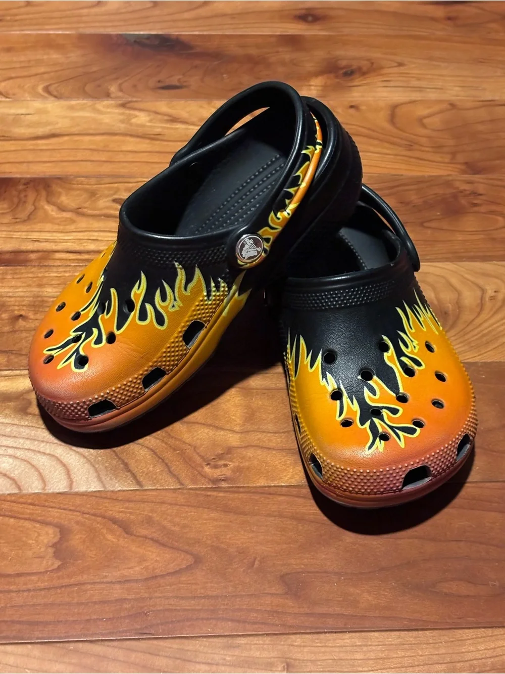 CROCS Kids Black and Orange Flame Clogs
